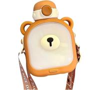 ANSAIR Kawaii Ours Bouteilles d'eau Bouteille d'eau carrée Mignonne avec et Sangle Ours en Plastique Gourde étanche for Filles École Sport 24 oz (Color : Brown)