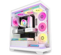 ANSAITE ATX C09 Boîtier PC avec 7 ventilateurs PWM ARGB pré-installés, boîtier d'ordinateur de tour moyen avec double verre trempé, boîtier PC de jeu de type C, blanc, C09