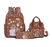 Ansamy 4pcs Capybara Cartable Fille Primaire Sac à Dos Enfant Sac d'ecole avec Trousses Scolaire Lunch Box Portefeuille Cadeau Rentrée Scolaire pour CP CE1 CE2 CM1 CM2 Fille Garcon (Brun)