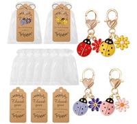 Ansberta Lot de 24 porte-clés coccinelle à sept points comprenant 24 porte-clés avec 24 cartes de remerciement et 24 sacs en organza pour fête prénatale, mariage, fête prénuptiale, cadeaux de fête
