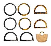 anse pour sac à main DIY - lot de 8 poignées plastique rondes et en D - noir et ambre - poignée de rechange pour sac crocheté, cabas, sac d’épaule, sac fait main