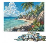 Anse Source d'argent Beach Illustration Puzzle en Bois Adulte, 500 pièces | Présent de Noël pour passionné : activité autour de la table.