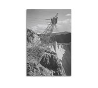 Ansel Adams - Boulder Dam Transmission Lines Side of Cliff (1941) - 17 x 22 cm - Impression d'art - 1 poster décoratif sur toile murale et art imprimé moderne pour chambre à coucher familiale - 50 x