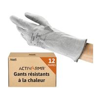 Ansell ActivArmr 42-474, Gants de travail résistants à la chaleur, Gants de protection EPI sécurisés, Gants nitrile L pour la mécanique et l'utilisation de produits chimiques, Gris, 12 paires