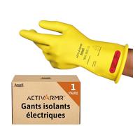 Ansell ActivArmr Gants Electricien, Protection Électrique Classe 0 (Tension 1000V), Isolants en Latex de Caoutchouc Naturel, EPI Professionel, 28cm, Jaune, Taille M (1 Paire)