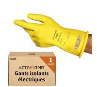 Ansell ActivArmr Gants Electricien, Protection Électrique Classe 00 (Tension 500V), Isolants en Latex de Caoutchouc Naturel, EPI Professionel, 28cm, Jaune, Taille M (1 Paire)