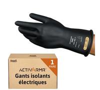 Ansell ActivArmr Gants Electricien, Protection Électrique Classe 00 (Tension 500V), Isolants en Latex de Caoutchouc Naturel, EPI Professionel, 28cm, Noir, Taille M (1 Paire)