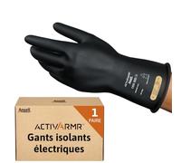 Ansell ActivArmr RIG011B, Gants de protection en caoutchouc, Gants latex noir flexibles et durables, Protection contre les éclairs d'arc, Gants électriciens, Gants de travail L, Noir, 1 paire
