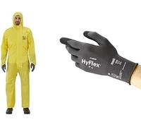 Ansell AlphaTec 2300 Model 132, Combinaison de Travail,Jaune, Taille L (1 Pièce) + HyFlex 11-840 Gants de Travail, Résistante à l'Abrasion, Protection Industrielle , Noir, Taille L (1 Paire)