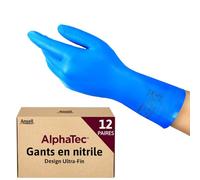 Ansell AlphaTec 37-310, Gants en nitrile Multi-usages, Gants de travail réutilisables, Gants de protection sans latex, Protection chimique, Cuisine et nettoyage, Gants nitrile XL bleu, 12 paires