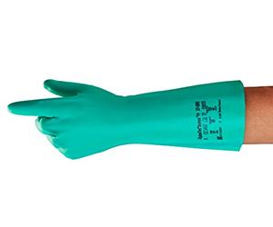 Ansell AlphaTec 37-695 Gants Protection Chimique en Nitrile, Gant Impérméable Très Résistant Liquides et Solvants, EPI Homme Femme, Réutilisable, Vert, Taille L (12 Paires)