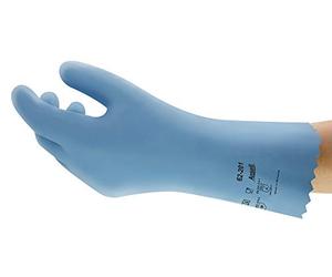 Ansell AlphaTec 62-201 Gants Jetables Latex, Protection Chimique et Mécanique, Comfort et Souplesse Elevés, Gant Usage Unique Haute Qualité, EPI Industriel, Bleu, Taille S (12 Paires)