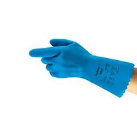 Ansell AlphaTec 87-029 Gants de Travail Multi-Usage, Résistance Chimique, Contact Alimentaire, Design Ergonomique, Gant Latex Homme Femme, Réutilisable, Bleu, Taille M (12 Paires)
