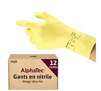 Ansell AlphaTec 87-086 Gants de Travail en Latex, Longs et Réutilisables, Résistance Chimique et Contact Alimentaire, Protection Professionnelle Multiusage, Jaune, Taille M (12 Paires)