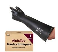 Ansell AlphaTec 87-104, Gants en caoutchouc résistants aux produits chimiques, Avec manchette extra longue de 43 cm, Gants latex noirs durables pour usage industriel, Taille L, 1 paire