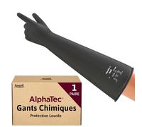 Ansell AlphaTec 87-108 Gants de Protection Chimique en Latex, avec Manchette Longue (61cm), Très Résistants à l'Abrasion et Réutilisables, Sécurité Industrielle, Noir, Taille XL (1 Paire)