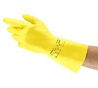 Ansell AlphaTec 87-190 Gants de Travail Multi-Usage, Résistance Chimique Polyvalente, Finition Intérieure Coton, Gant Latex Homme Femme, Réutilisable, Jaune, Taille L (12 Paires)