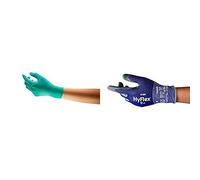 Ansell HyFlex 11-561 Gants de Travail Anticoupures, Taille L (1 Paire) + TouchNTuff 92-600 Gants jetables en Nitrile, non poudrés, Taille L (100 Gants)