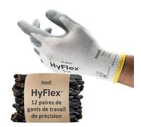 Ansell HyFlex 11-800 Gants de Travail Professionnels, Enduction Nitrile Résistante à l'Abrasion, Protection Industrielle Multiusage, Manutention et Mécanique, Blanc, Taille XL (12 Paires)