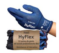 Ansell HyFlex 11-819 Gants de Travail Professionnels, Protection Risques Mécaniques Industriels, Bricolage, Jardinage, Manutention, Montage, Homme Femme, Bleu, Taille XL (12 Paires)