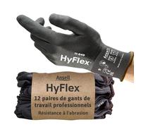 Ansell HyFlex 11-849 Gants de Travail Professionels Résistant à l’Abrasion, Protection Multi-Usage, Mécanique, Manutention, Montage, Gant Sécurité Lavable, Noir, Taille XL (12 Paires)