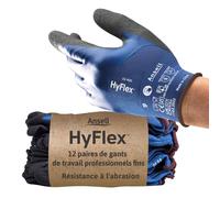 Ansell HyFlex 11-925 Gants de Travail Professionnels, Enduction Nitrile Impérméable et Résistante à l'Abrasion, Haute Précision Tactile et Protection Mécanique, Bleu, Taille L (12 Paires)