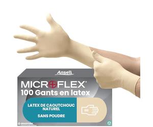Ansell MicroFlex 63-864, Gants jetables avec bouts des doigts texturés, gants latex S blancs sécurisés pour l'industrie, Gants de travail sans poudre, Gants de protection polyvalents, 100 gants