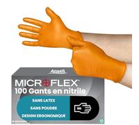 Ansell MicroFlex 93-256 Gants Jetables en Nitrile, Non Poudrés, Protection Multiusage, Alimentaire, Chimique et Mécanique, Sans Latex, Orange, Taille L (100 Pièces)