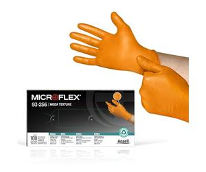 Ansell MicroFlex 93-256 Gants Jetables en Nitrile, Non Poudrés, Protection Multiusage, Alimentaire, Chimique et Mécanique, Sans Latex, Orange, Taille 2XL (100 Pièces)