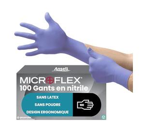 Ansell Microflex 93-843 Gants Jetables en Nitrile, Gant Usage Unique Haute Qualité, Protection Chimique et Mécanique Industrielle, Design Fin et Durable, Violet, Taille XS (100 Pièces)