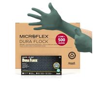 Ansell Microflex Dura Flock DFK-608 Thick 11mil Nitrile Gloves w/Flock Lining for Automotive, Aftermarket, Machinery - X-Large, Green (Case of 500)