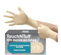 Ansell TouchNTuff 69-318 Gants Jetables en Latex, Fins et Non Poudrés, Doigts Renforcés et Adhérisés, Protection Multiusage, Alimentaire, Chimique et Mécanique, Blanc, Taille XS (100 Gants)