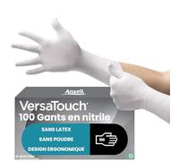 Ansell VersaTouch 92-205 Gants Nitrile Jetables, Gants Non Poudrés et Sans Latex, Gants Alimentaire, Chimique et Mécanique, Gants Blanc Multiusages, Gants Jetables XL (100 Gants)