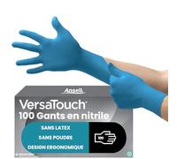 Ansell VersaTouch 92-465 Gants Jetables Nitrile, Protection Chimique et Mécanique, Risques Industriels, Usage Unique, Bleu, Taille XL (100 Pièces)