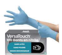 Ansell VersaTouch 92-471 Gants Jetables Nitrile, Protection Chimique et Mécanique, Risques Industriels, Usage Unique, Bleu, Taille L (100 Pièces)
