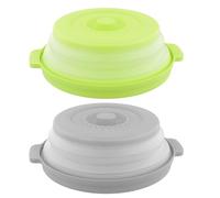 Anseom 2 Pièces Cloche Micro Ondes, Cloche Micro-Ondes Rétractable Couvercle Pliable Multifonction pour Micro-Ondes Passoire Pliable de Cuisine avec 1 Paire Manique Silicone pour Fruits et Légume