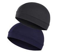 Anseom 2 Pièces Cyclisme Skull Cap Chapeau de Course Casquettes de Crâne Respirant sous Casque Chapeau Doublure de Casque Sports Beanie pour Hommes Femmes Course Sportive Moto (Noir+Bleu Marine)
