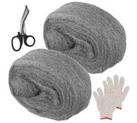 Anseom 2 Rouleaux Laine d'Acier Grade 0 100g Laine d'Acier Grossière 0 Anti Rongeur Fil de Nettoyage Wire Wool avec Gants Ciseaux pour Nettoyage Polissage et Finition du Bois