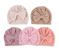 Anseom Bébé Filles Chapeau Arc Nouveau-né Turban Extensible avec Nœud Chapeaux d'Hôpital pour Nouveau-nés Accessoires pour Cheveux pour Nourrissons Tout-Petits et Enfants (5, Perle)