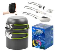 Anseom Kit de Casseroles Camping, Batterie de Cuisine en Aluminium de Camping 1-2 Personnes Durable Camping Poêlé en Aluminium avec Couverts Pliables pour Randonnée Pédestre Pêche