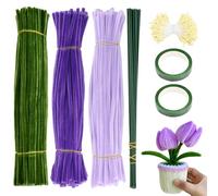 Anseom Lot de 300 nettoyeurs de tuyaux en chenille de 30 cm en 3 couleurs, pipecleaners flexibles pour bouquet de tulipes, bâtons pelucheux avec 400 tiges de fleurs, 20 fils de fleuriste verts, 2