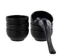 Anseom Lot de 6 Bols à Sauce Soja en Céramique Petits Bols à Trempette 90ml avec une Cuillère pour Condiments, Sushis, Ketchup, Barbecue (Noir)