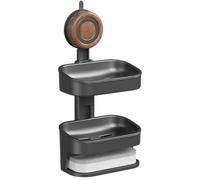 Anseom Porte-Savon à Ventouse Double Couche, Max 5 KG Porte-éponge Puissant pour Douche, Boite a Savon Mural sans Percage Amovible pour Cuisine Salle de Bain Salon Balcon (Gris)