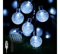 ANSGEC Guirlande Lumineuse Exterieure, 8M 50LEDs Guirlande Lumineuse Boule de Cristal Étanche, USB Lumineuse Exterieure Solaire pour Jardin, Mariage, Fête, Décoration (Blanc froid)
