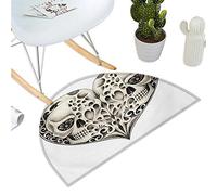 Anshesix Day of The Dead Color02 Coussin Semi-Circulaire avec Pendentif en Forme de tête de Mort en Forme de cœur Blanc/Ivoire 40 x 60 cm