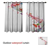 Anshesix Music Outdoor Curtains for Patio Sheer Colorful Artwork with Musical Notes and Butterflies Springtime Inspired Party Theme W84 x L72(214cm x 183cm)