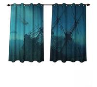 Anshesix Rideaux Nautiques d'extérieur pour terrasse Motif Abstrait Coquillages de mer Cheval Corail Poisson Robot Globe Cartes Vagues Océan W72 x L63 Couleur 12