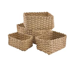 anshuke Panier Osier Rangement Salle de Bain Corbeille Enfant Jaune en Papier Bio Écologique Lot de 4 pour Jouets, CD, Cosmétique,langes coton bébé,Câble de charge,Décor Maison