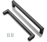 ANSIEDIO 2 Pièces Acier Inoxydable Cuisine Armoire Porte Poignées Placard Tiroir Chambre Meubles Poignee Tirer Entraxe 192MM, Noir, avec des vis