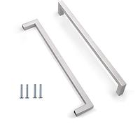 ANSIEDIO 2 Pièces Acier Inoxydable Cuisine Armoire Porte Poignées Placard Tiroir Chambre Meubles Poignee Tirer Entraxe 256MM, Argent, avec des vis